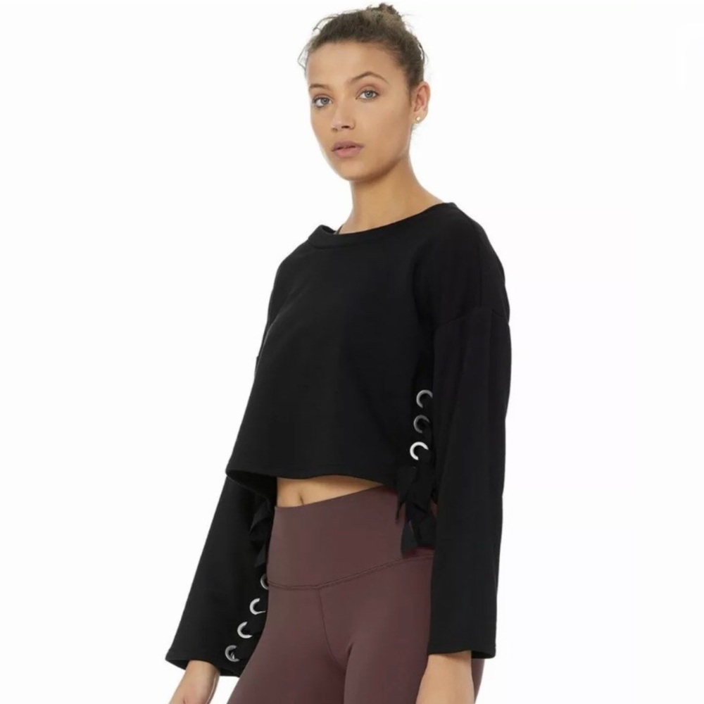Alo Yoga Black Lace Up Suspension Pullover Small